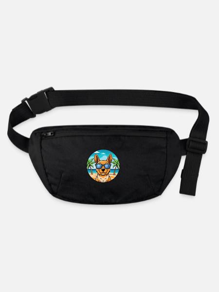 Lancashire Heeler Dog Breed Cartoon Sunglass Beach - Stanley/Stella recycled Hip Bag  - black - Front
