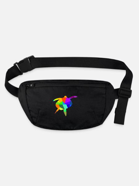 Wasserschildkröte Regenbogen Tiere Polygon - Stanley/Stella recycelte Gürteltasche - Schwarz - Vorne