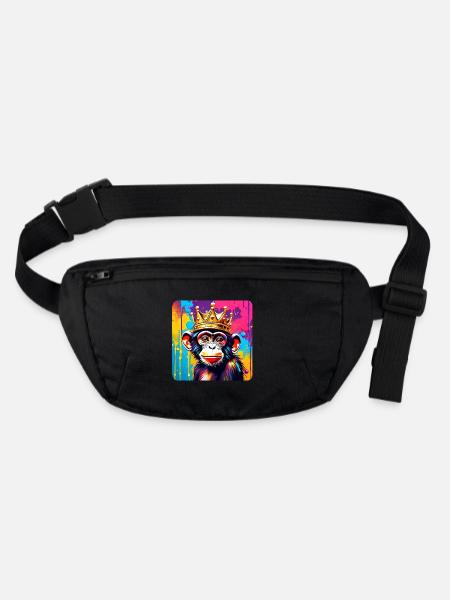 Singe mignon avec couronne dans le style graffiti - Sac banane recyclé Stanley/Stella - noir - Devant