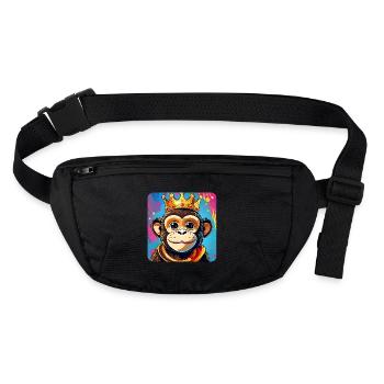 Singe souriant mignon avec couronne - Sac banane recyclé Stanley/Stella - noir - Devant