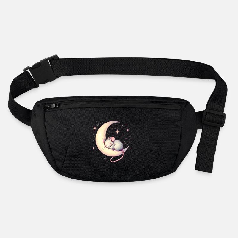 peacefully sleeping mouse, on a crescent moon Stanley/Stella recycled Hip Bag 