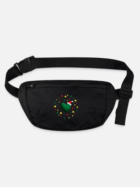 Weihnachtsherz in Grün mit Sternen. - Stanley/Stella recycelte Gürteltasche - Schwarz - Vorne