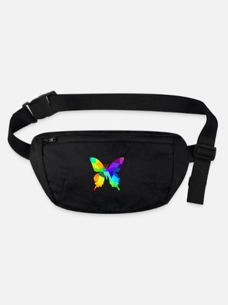 Schmetterling Regenbogen Tiere Polygon - Stanley/Stella recycelte Gürteltasche - Schwarz - Vorne