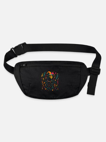 Dancing Carnival Alpaca with Jester's Cap - Stanley/Stella recycled Hip Bag  - black - Front