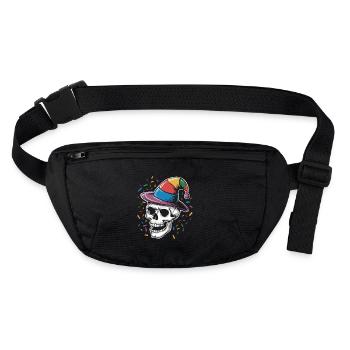 Drôle de crâne avec bonnet de fou et confettis - Sac banane recyclé Stanley/Stella - noir - Devant