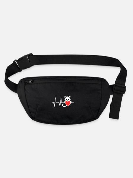 Graphique de chat mignon avec ligne de cœur et cœur - Sac banane recyclé Stanley/Stella - noir - Devant