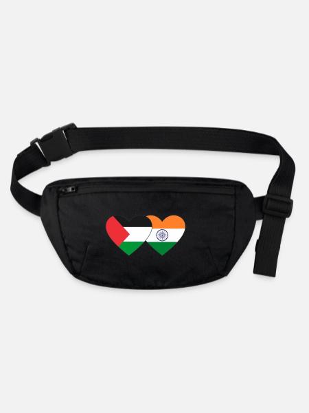 Palestine India Flag Heart - Stanley/Stella recycled Hip Bag  - black - Front