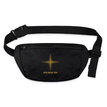 Que Dieu vous bénisse (Religion / Croix / Carrés / Or) - Sac banane recyclé Stanley/Stella - noir - Devant