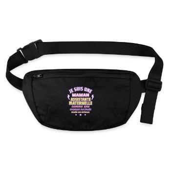 Maman assistante maternelle, cadeau fête des mères - Sac banane recyclé Stanley/Stella - noir - Devant