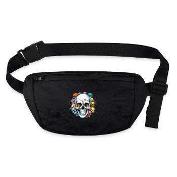 Large skull and many small colorful sculls - Stanley/Stella recycled Hip Bag  - black - Front