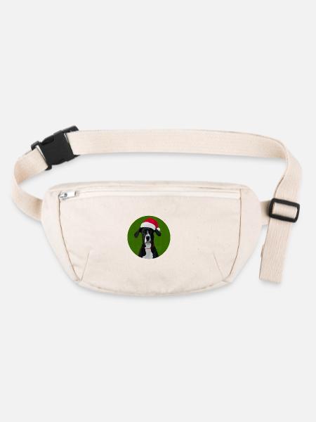 Grand chien danois au chapeau de père Noël pour Noël - Sac banane recyclé Stanley/Stella - blanc naturel - Devant