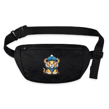 Mignon lionceau avec chapeau d’hiver - Sac banane recyclé Stanley/Stella - noir - Devant
