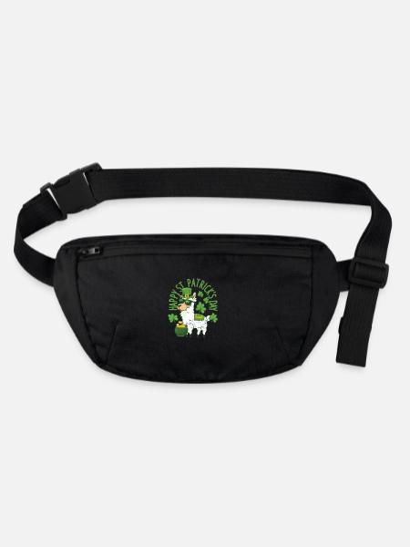 Glücklich St. Patricks Day Llama Grün Alpaka Lucky - Stanley/Stella recycelte Gürteltasche - Schwarz - Vorne