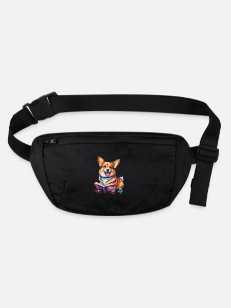 Corgi Reading Book Dog Funny Animal Design Print - Stanley/Stella recycled Hip Bag  - black - Front