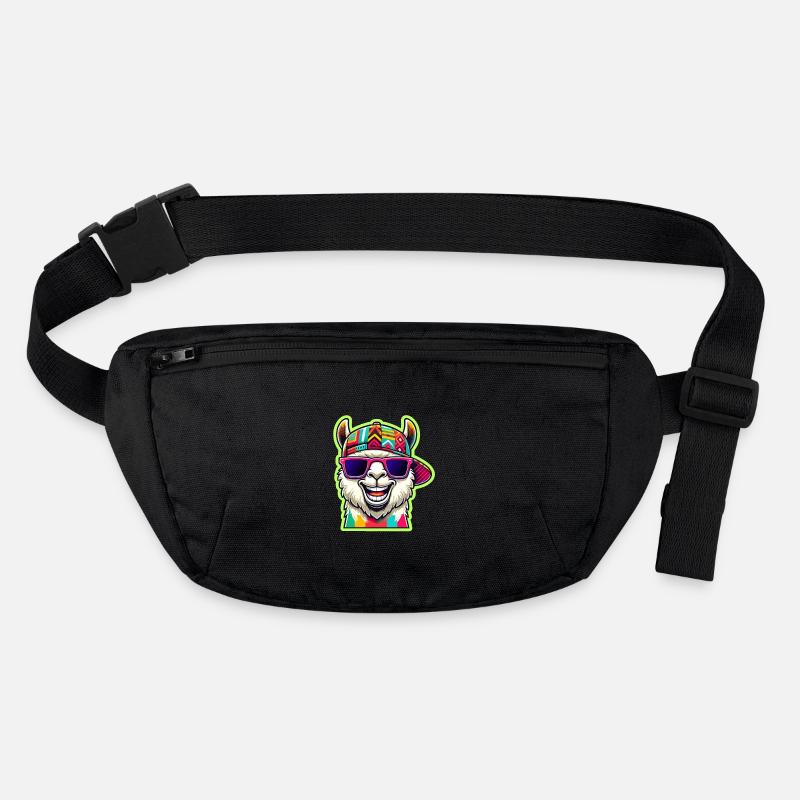 Cooles Alpaka mit bunter Sonnenbrille und Mütze Stanley/Stella recycelte Gürteltasche