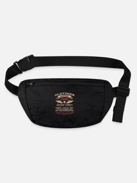 44. Geburtstag Oldtimer März Jahrgang 1981 - Stanley/Stella recycelte Gürteltasche - Schwarz - Vorne