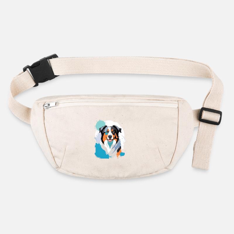Buntes Aussie-Hundeporträt mit Farbspritzern Stanley/Stella recycelte Gürteltasche