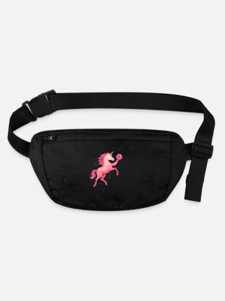 Einhorn Handball Aquarell, pinkes Pferd, Mädchen - Stanley/Stella recycelte Gürteltasche - Schwarz - Vorne