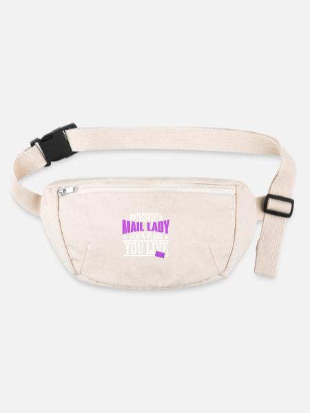 Ne plaisantez pas avec la postière Je sais où vous habitez - Sac banane recyclé Stanley/Stella - blanc naturel - Devant