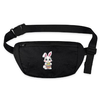 Lapin de Pâques mignon et câlin avec un œuf de Pâques coloré - Sac banane recyclé Stanley/Stella - noir - Devant
