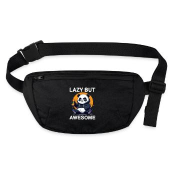 Cartoon Panda mit Energy Drink Faul, aber genial - Stanley/Stella recycelte Gürteltasche - Schwarz - Vorne