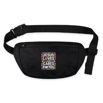 Jésus vous aime et prend soin de vous - Sac banane recyclé Stanley/Stella - noir - Devant