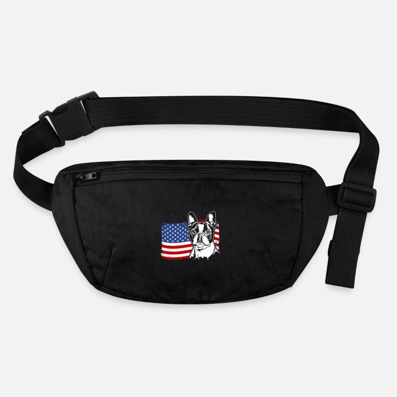 Boston Terrier US Amérique Drapeau Chiens Wilsigns - Sac banane recyclé Stanley/Stella - noir