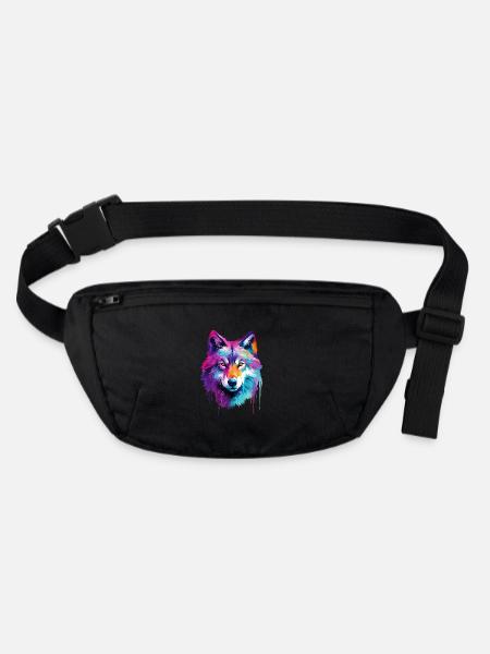 Wolf Wolfskopf Natur Wildnis Aquarell Bunt Kunst - Stanley/Stella recycelte Gürteltasche - Schwarz - Vorne
