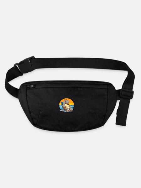 Hippopotamus sunbathing in a deck chair - Stanley/Stella recycled Hip Bag  - black - Front