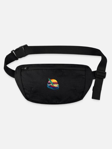 Surfbrett mit Sonnenuntergang - Stanley/Stella recycelte Gürteltasche - Schwarz - Vorne