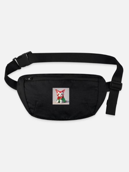 Weihnachts Katze - Stanley/Stella recycelte Gürteltasche - Schwarz - Vorne