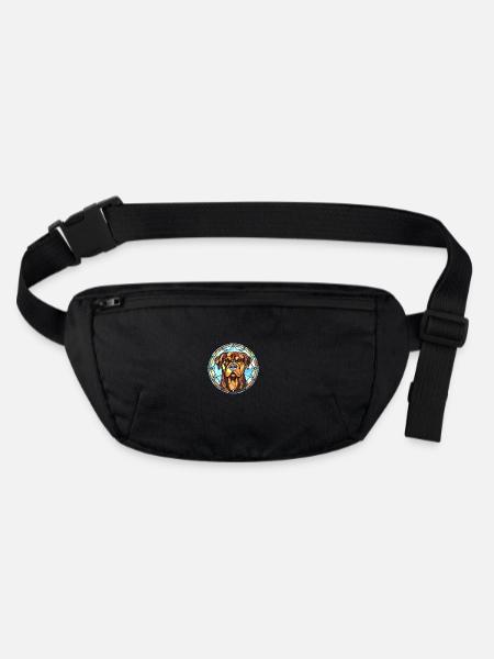 Rottweiler chien race vitrail coloré waterc - Sac banane recyclé Stanley/Stella - noir - Devant