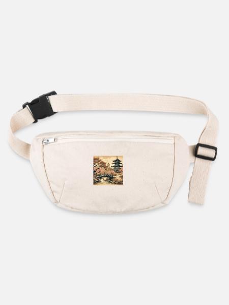 Japan Vintage Cherry Blossom Pagoda - Stanley/Stella recycled Hip Bag  - natural - Front