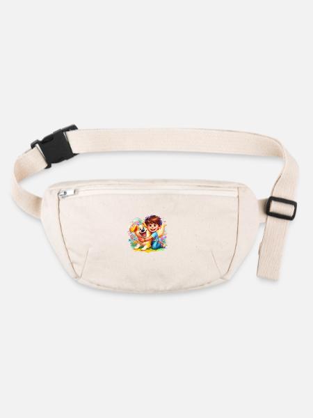 Boy with his colorful cute dog - Stanley/Stella recycled Hip Bag  - natural - Front
