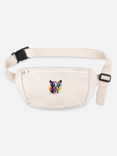 Boston Terrier Hund Motiv - Stanley/Stella recycelte Gürteltasche - Naturweiß - Vorne