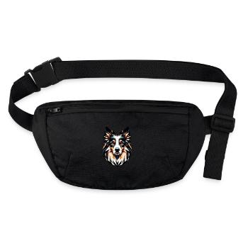 Geometric Border Collie: Canine Mosaic Art - Stanley/Stella recycled Hip Bag  - black - Front