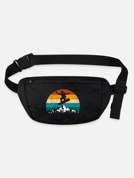 Snowboard, Halfpipe, Wintersport, Retro Sunset - Stanley/Stella recycelte Gürteltasche - Schwarz - Vorne