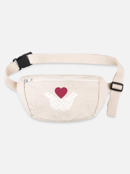  ewige Liebe | Knochenhände | Skelett | Herz - Stanley/Stella recycelte Gürteltasche - Naturweiß - Vorne
