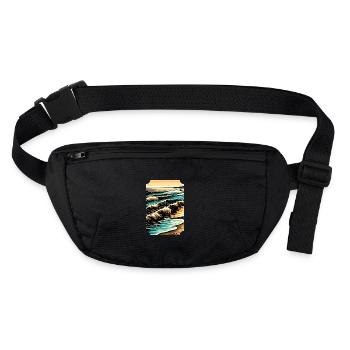 Rythme serein du bord de mer : Illustration graphique de vague - Sac banane recyclé Stanley/Stella - noir - Devant