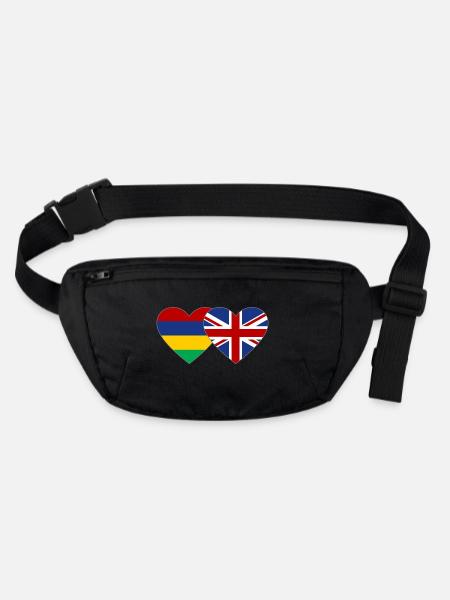 Mauritius England Flag Heart - Stanley/Stella recycled Hip Bag  - black - Front