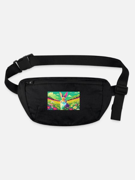 Süßes Häschen auf bunter Blumenwiese - Stanley/Stella recycelte Gürteltasche - Schwarz - Vorne