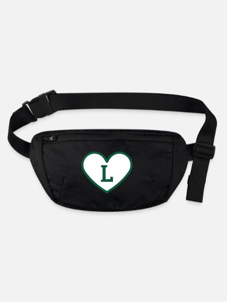 Lettre l cœur sport tendance vert - idée cadeau - Sac banane recyclé Stanley/Stella - noir - Devant