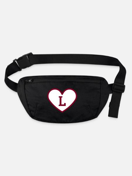 Lettre l cœur sport tendance bordeaux -idée cadeau - Sac banane recyclé Stanley/Stella - noir - Devant