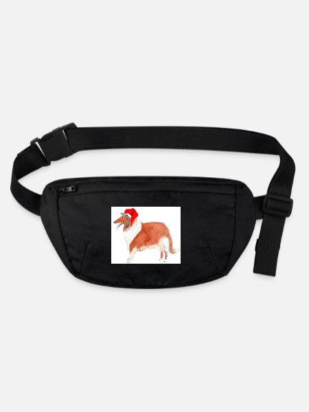 Autocollant de Noël Collie - Sac banane recyclé Stanley/Stella - noir - Devant