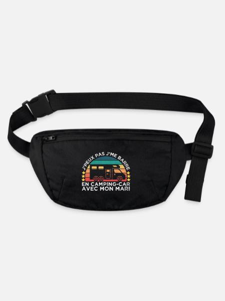J'me barre en camping-car avec mon mari vintage - Sac banane recyclé Stanley/Stella - noir - Devant