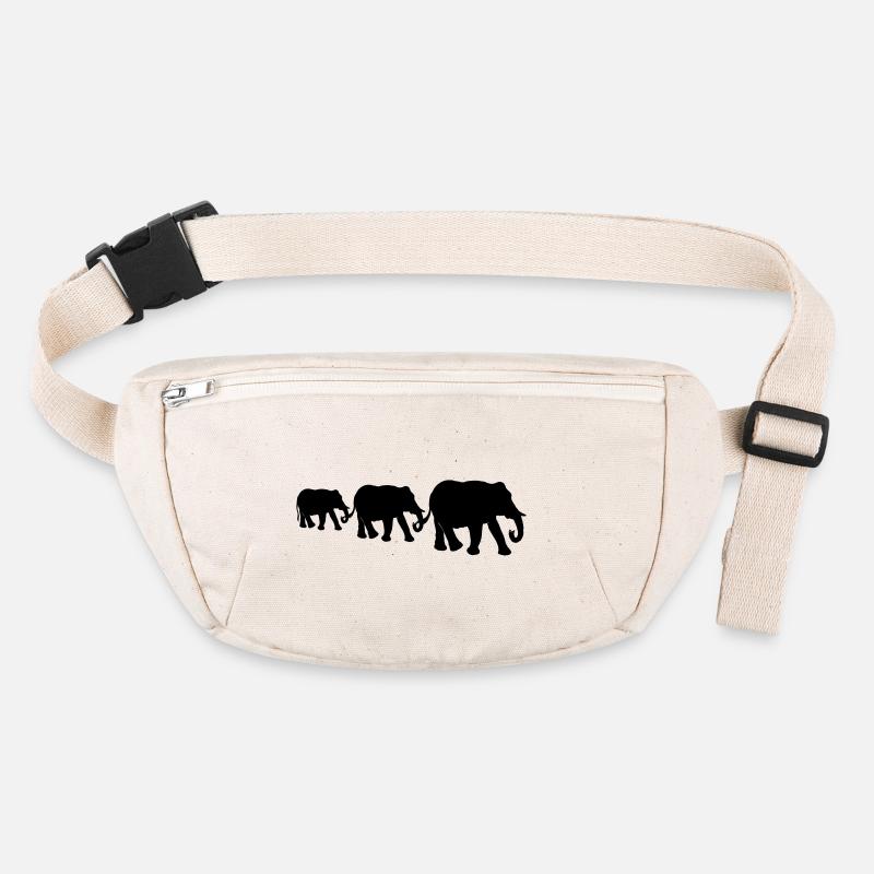 Éléphants, famille d’éléphants, silhouettes noires. Sac banane recyclé Stanley/Stella