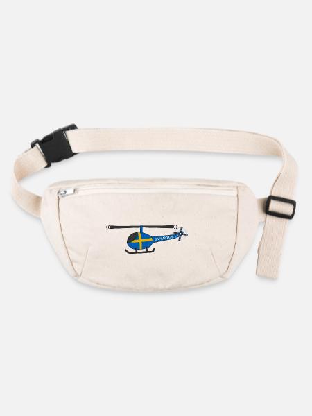 Hubschrauber Schweden Flagge Kinder - Stanley/Stella recycelte Gürteltasche - Naturweiß