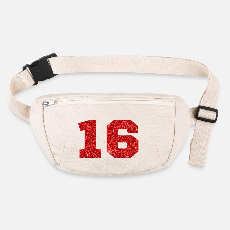 Nummer 16 Roter Glitzer - 16. Geburtstag Stanley/Stella recycelte Gürteltasche