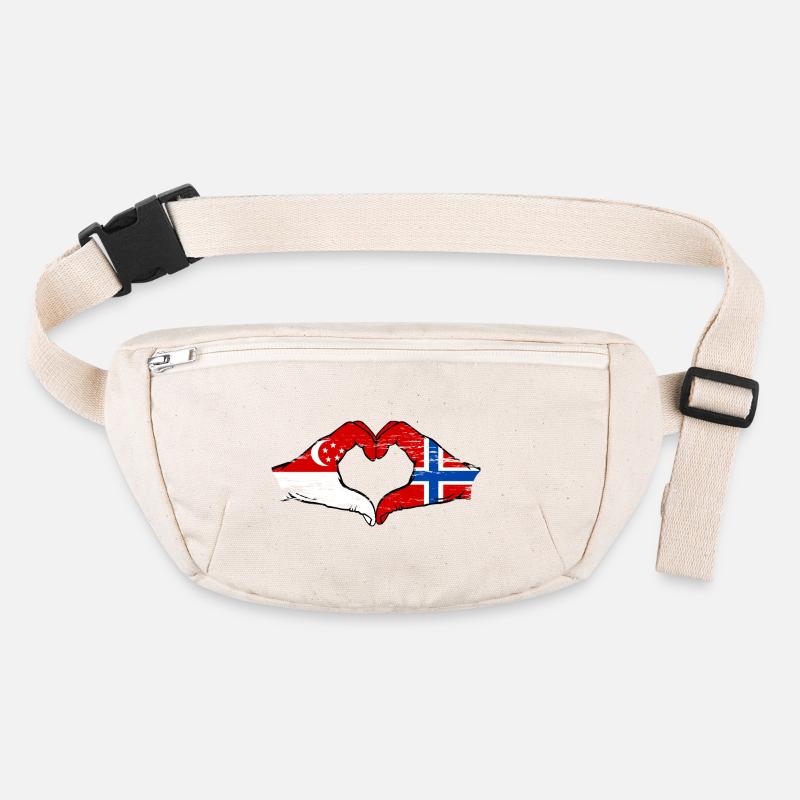 Singapore Norway Flag Hands Heart Shape Used Stanley/Stella recycled Hip Bag 