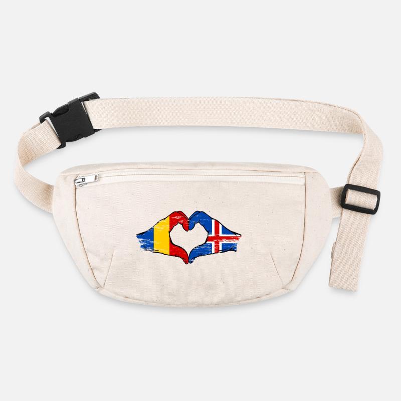 Romania Iceland flag hands heart shape used Stanley/Stella recycled Hip Bag 